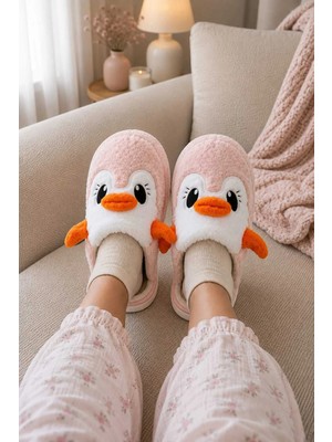 Slipcat Kadın Peluş Penguen Figürlü Ev Terliği Sıcak Tutan Kışlık Panduf Terlik