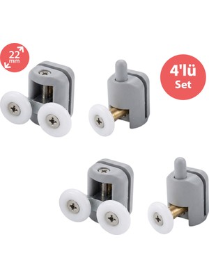Eym 4 Lü Set Metal Duşakabin Tekerleği 22 mm Çap Suya Dayanıklı ve Kullanışlı