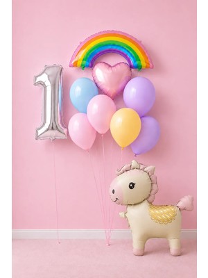 Kız Çocuk Gökkuşağı Pastel Doğum Günü Yaş Seçenekli Mini Balon Seti