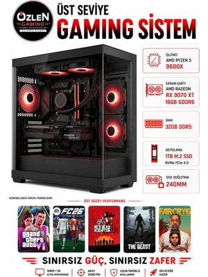 Özlen XL40 RYZEN 5 9600X RX 9070 XT 16GB 32GB DDR5 RAM 1TB M.2 SSD Üst Seviye Oyuncu Bilgisayarı