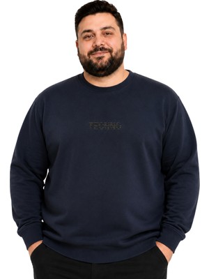 Battal Moda Erkek Büyük Beden Lacivert Iki Iplik Techno Sweatshirt 5xl-6xl-7xl-8xl