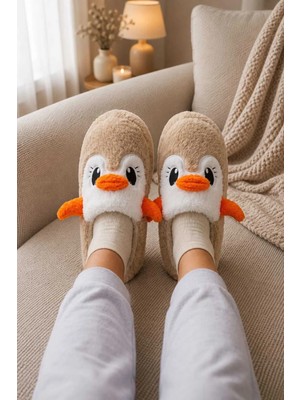 Slipcat Kadın Peluş Penguen Figürlü Ev Terliği Sıcak Tutan Kışlık Panduf Terlik