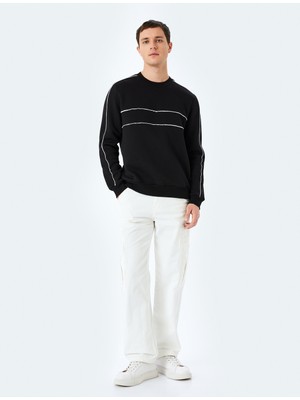 Koton Pamuk Karışımlı Uzun Kollu Şardonlu Biyeli Bisiklet Yaka Sweatshirt