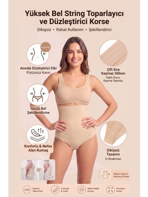 Womenmade Kadın Dikişsiz Korse Yüksek Bel String - Kaymaz Silikonlu & Karın Toparlayıcı Form Düzleştirici Şekillendirici