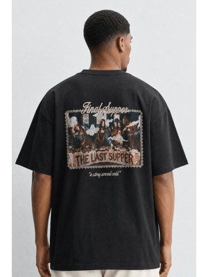 Respire Erkek Final Supper Nakışlı Oversize T-Shirt Siyah