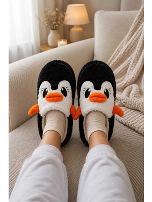 Slipcat Kadın Peluş Penguen Figürlü Ev Terliği Sıcak Tutan Kışlık Panduf Terlik