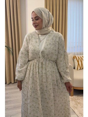 Salisburys Kadın Büyük Çiçek Baskılı Uzun Pamuk Beyaz Muslin Elbise
