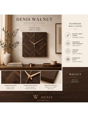 Quattro Home Denis Collection – Doğal Ceviz Ahşap Kaplama Duvar Saati