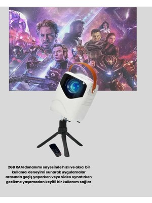 Aesco Taşınabilir Akıllı 1080P Projektör – 64GB Hafıza, 2gb Ram, Full Hd Görüntü, Kumandalı Yeni Nesil