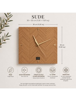 Quattro Home Sude Collection – Doğal Meşe Ahşap Kaplama Duvar Saati