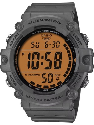 Casio Casıo AE-1500WHC-8AVDF Erkek Kol Saati Gri Silikon Kordon Suya Dayanıklı Alarm ve Kronometre