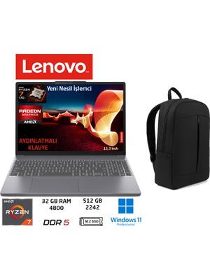 Lenovo ıdeapad Slim 3 Amd Ryzen 7 170(YENI Nesil) 32GB 512GB SSD W11 Pro 15.3"taşınabilir Bilgisayar 83K700PSTR Duddi Çanta