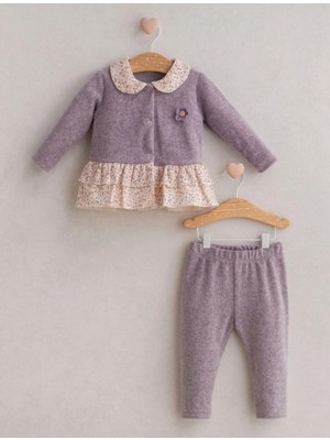 Tongs Baby Kız Bebek Çiçek Figürlü Fırfır Detaylı 2'li Alt Üst Takım %100 Pamuk