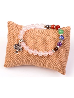 Taş Sandığı Pembe Kuvars Taşı Çakra Bileklik - 8 mm
