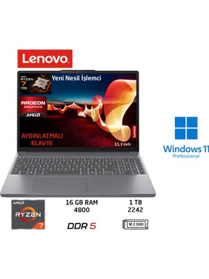 Lenovo ıdeapad Slim 3 Amd Ryzen 7 170(YENI Nesil) 16GB 1tb SSD W11 Pro 15.3"taşınabilir Bilgisayar 83K700PSTR Duddi