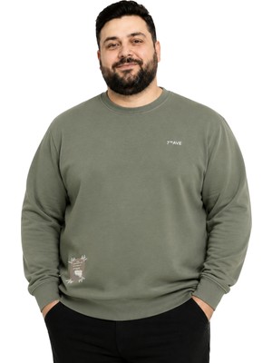 Battal Moda Erkek Büyük Beden Haki Iki Iplik Ave Sweatshirt 3xl-4xl-5xl-6xl