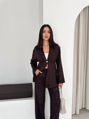 Elaxi Kadın Simli Uzun Kol Modal Kumaş Kimono Pantolon Ikili Takım – Şık ve Rahat Kadın Takım