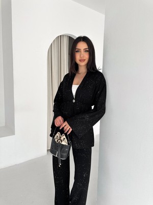 Elaxi Kadın Simli Uzun Kol Modal Kumaş Kimono Pantolon Ikili Takım – Şık ve Rahat Kadın Takım
