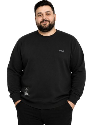 Battal Moda Erkek Büyük Beden Siyah Iki Iplik Ave Sweathsirt 3xl-4xl-5xl-6xl