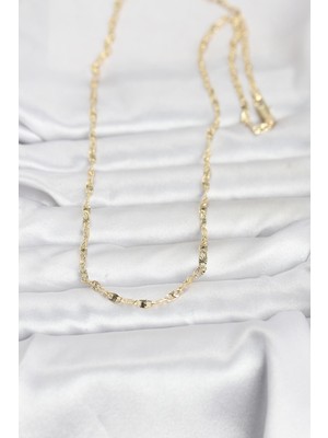 Aesco cm 14K Gold Renk Lazerli Gemici Zincir Model 60 cm Kadın Kolye