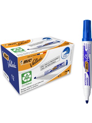Brf Store Su Store Bıc Velleda 1701 Eco Yuvarlak Uçlu Beyaz Tahta Kalemi, Mavi, 12'li Kutu, Kolay Silinebilen
