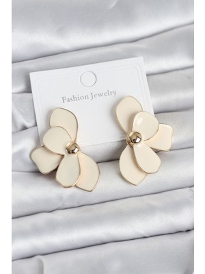 Aesco Krem Mineli Lotus Model Pirinç Kadın Küpe