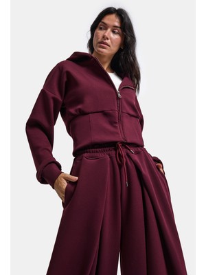 It's Basic Kadın Bordo W6-35 Üst Polar Alt Eşofman Pantolon 2'li Takım