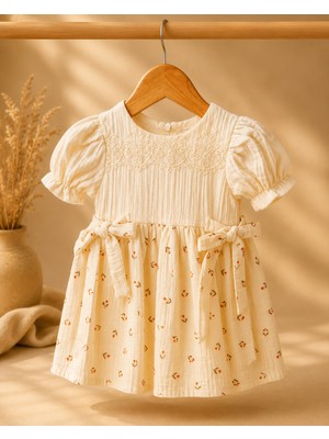 Wondress Dantel Yakalı Çiçek Desenli Kız Bebek Elbise