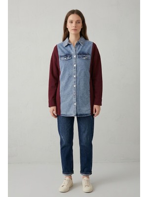 Storm Wear Hırka Görünümlü Gömlek Triko Dokulu Taş Detaylı Cepli Düğmeli Şık Kadın Gömlek