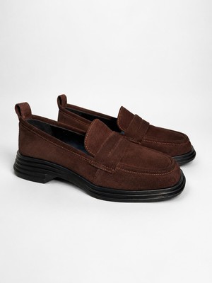 Butik Noble Shoes Hakiki Deri Kahve Süet Kadın Loafer Ayakkabı