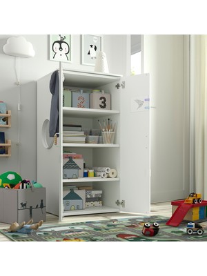 IKEA Modern Beyaz Bebek/çocuk Gardırop 60X57X123 cm - Iskandinav Tarzı Sağlam Ahşap Çocuk Odası Dolabı - Modüler Depolamalı Yapı