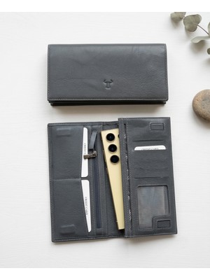 Passtell %100 Hakiki Deri Unisex Model Telefon Koymalı Büyük Boy Cüzdan ve El Portföyü 19,5*9,5 cm