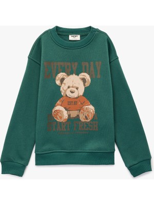 Koton Üç Iplik Ayıcık Baskılı Uzun Kollu Bisiklet Yaka Sweatshirt