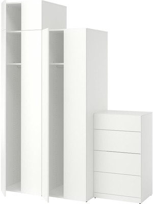 IKEA Modern Beyaz Bebek/çocuk Gardırop 180X62X236 cm - Iskandinav Tarzı Sağlam Ahşap Çocuk Odası Dolabı - Modüler Depolamalı Yapı