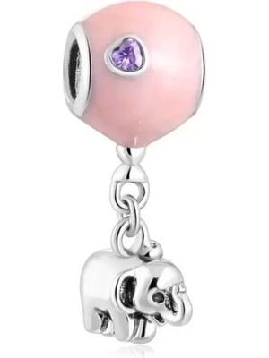 Kentex Fil ve Mavi Balon Bilek Için Gümüş Charm Pembe