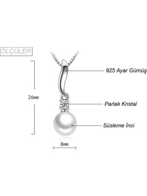 Kentex Kolye 925 Ayar Inci Taşlı Gümüş Kadın Hediye