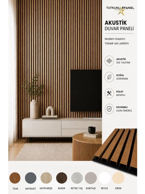 Akustik Duvar Paneli Çıtalı Mdf Ahşap Ses Yalıtımlı Dekoratif Duvar Kaplama Slat Wall Panel Keçeli Tv Arkası Dekor Kaplama 100X280 cm Teak