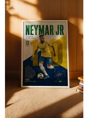 E2 Nova Neymar Brezilya Çerçeveli Tablo Premium Futbolcu Tabloları Lüks Salon Duvar Dekorasyonu