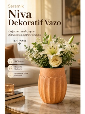 Penthouse Niva Seramik Dekoratif Vazo 15 cm Modern Dekoratif Salon Mutfak Banyo Vazosu