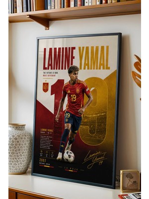 E2 Nova Lamine Yamal Ispanya Çerçeveli Tablo Premium Futbolcu Tabloları Lüks Salon Duvar Dekorasyonu