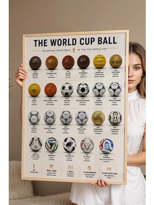 E2 Nova The World Cup Ball Dünya Kupası Maç Topları Infografik Lüks Çerçeveli Tasarım Futbol Duvar Dekoru