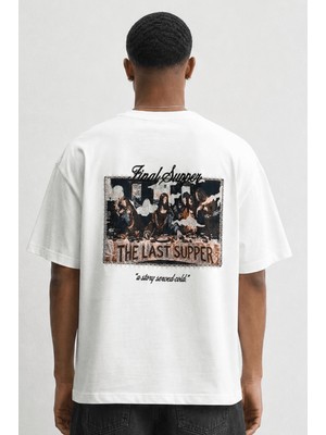 Respire Erkek Final Supper Nakışlı Oversize T-Shirt Ekru