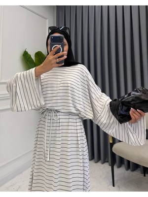 Salisburys Kadın Basic Çizgili Geniş Kollu Etekli Takım