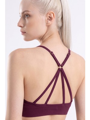Womenmade Kadın Vişne Bordo Renk Çapraz Sırt Detaylı Ayar Askılı Destekli Seamless/dikişsiz Spor Büstiyeri