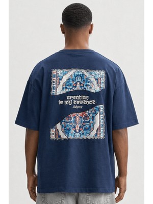 Respire Erkek Itsbyzey Nakış Detaylı Oversize T-Shirt Lacivert