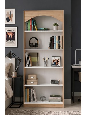 Yurupa Venti 5 Raflı Kitaplık Modern Çok Amaçlı Salon Ofis Kitaplığı 187 cm Sepet-Beyaz Vın1-Sw