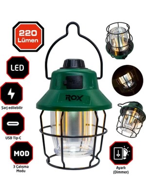 Rox Şarjlı Kamp Feneri 220 Lümen