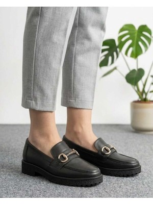 Homiro Kadın Tokalı Klasik Loafer Ayakkabı - Siyah