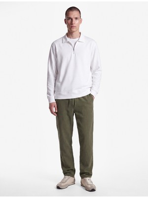 Koton Beli Bağcıklı Düğmeli Cepli Regular Fit Pamuklu Chino Müslin Pantolon