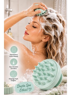 Invictus Design Kadın Su Yeşili Silikon Saç Derisi Temizleme ve Masaj Tarak Şampuan Fırçası Duş Banyo Köpürtme Yumuşak Aparat